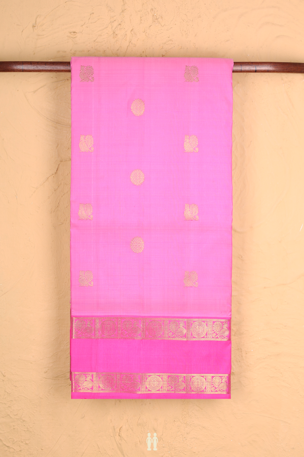 Nine Yards Silk Saree In Lotus Pink With Peacock Buttas