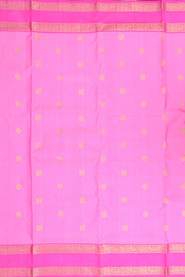 Nine Yards Silk Saree In Lotus Pink With Peacock Buttas