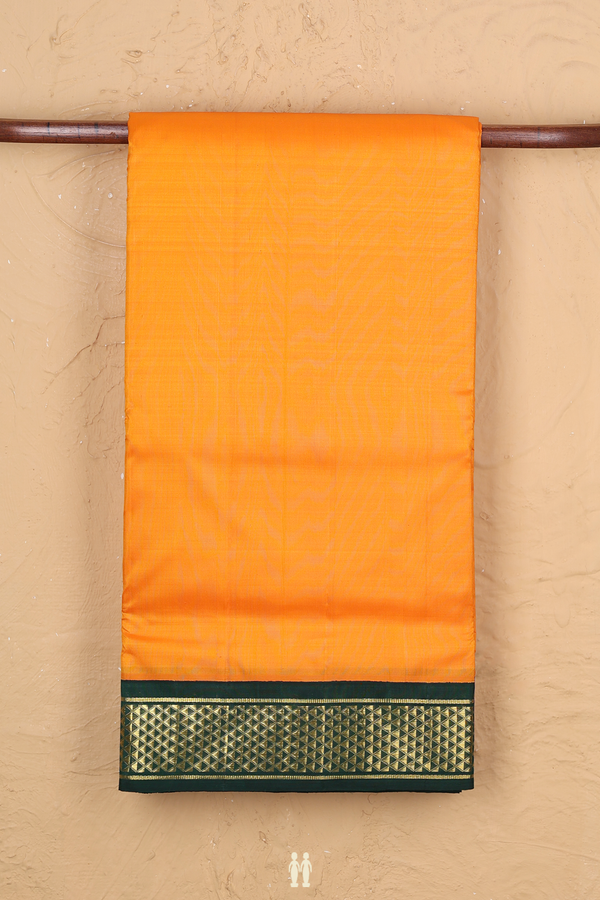 Kanchipuram Nine Yards Silk Saree Orange Ganga Jamuna Border