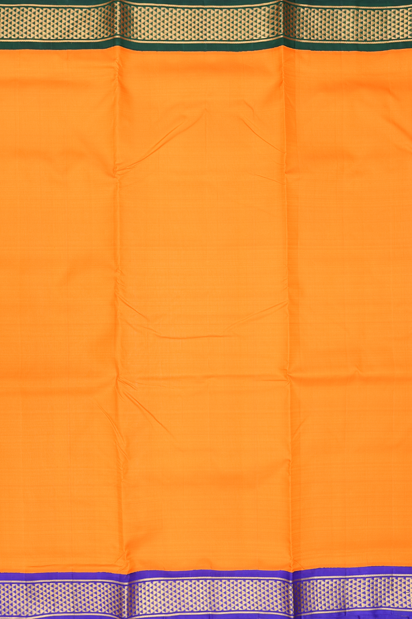 Kanchipuram Nine Yards Silk Saree Orange Ganga Jamuna Border