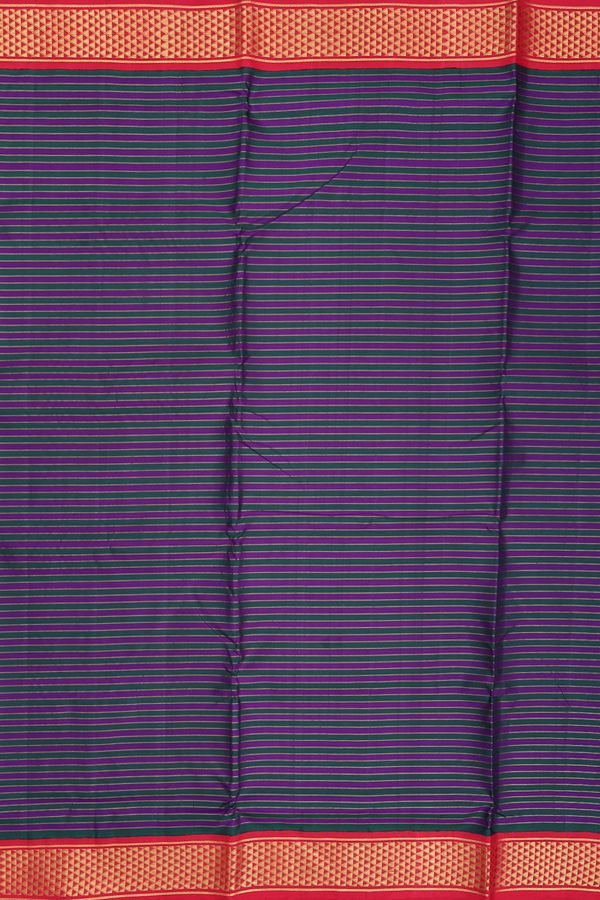 Kanchipuram Nine Yards Silk Saree Green And Purple With Stripes