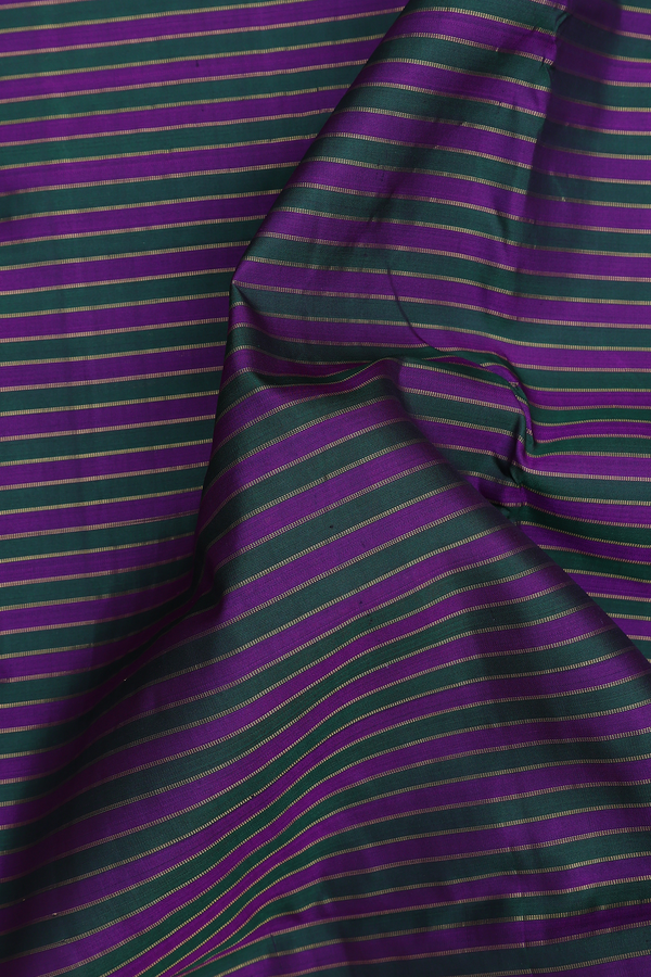 Kanchipuram Nine Yards Silk Saree Green And Purple With Stripes