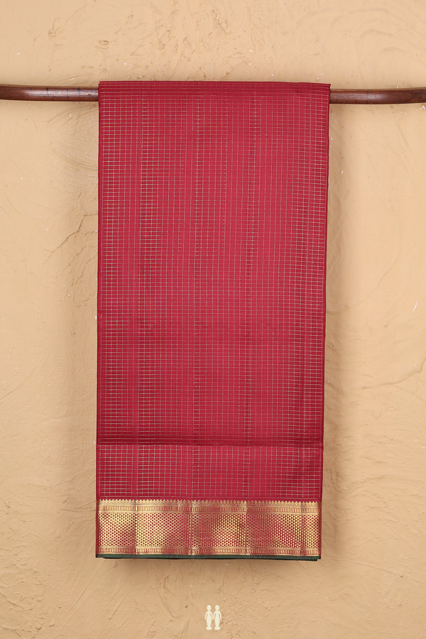 Kanchipuram Nine Yards Silk Saree In Red With Checks Design