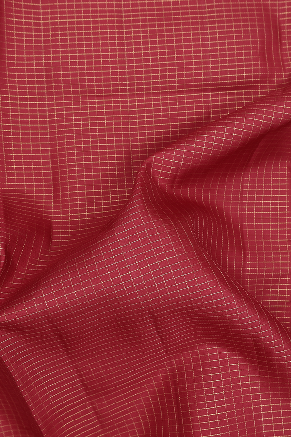 Kanchipuram Nine Yards Silk Saree In Red With Checks Design