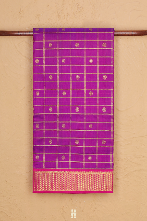Nine Yards Silk Saree In Purple Along Checks With Buttas