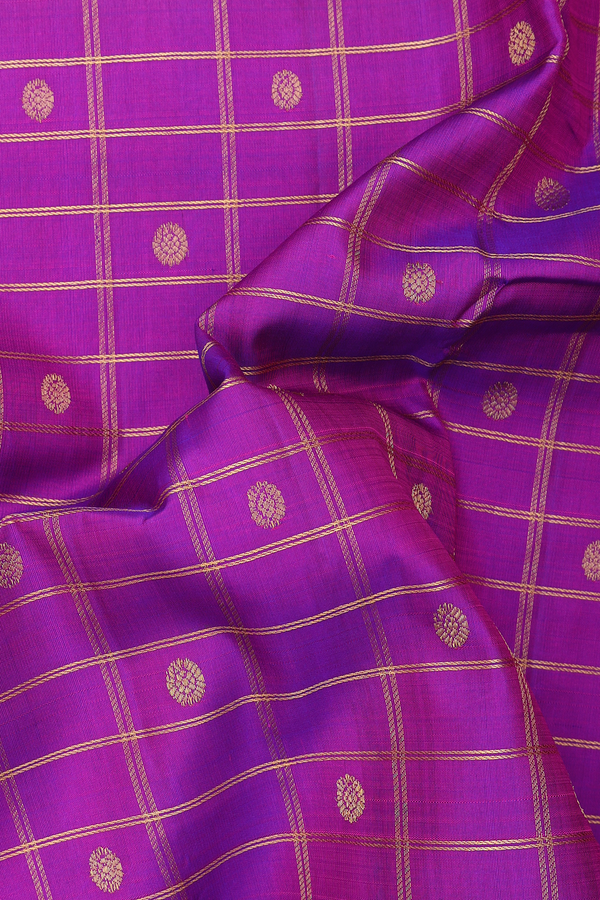 Nine Yards Silk Saree In Purple Along Checks With Buttas