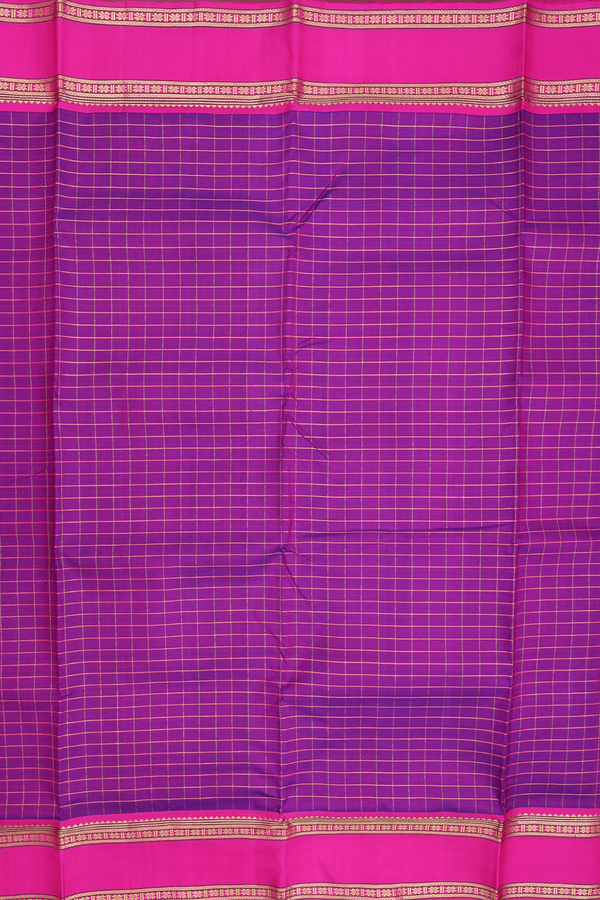 Kanchipuram Nine Yards Silk Saree In Purple With Checks Design