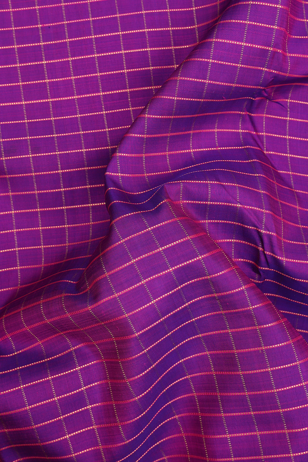 Kanchipuram Nine Yards Silk Saree In Purple With Checks Design