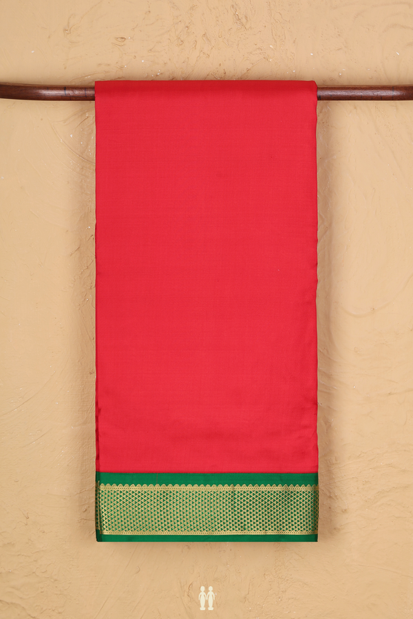 Kanchipuram Nine Yards Silk Saree In Red With Contrast Border