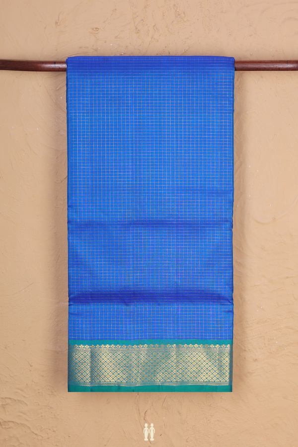 Nine Yards Silk Saree In Cerulean Blue With Checks Design