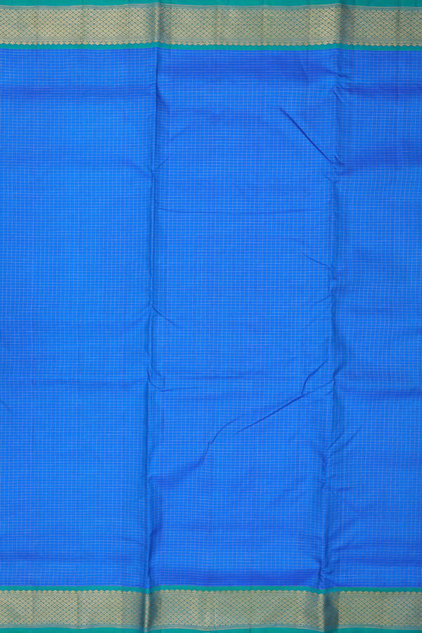Nine Yards Silk Saree In Cerulean Blue With Checks Design