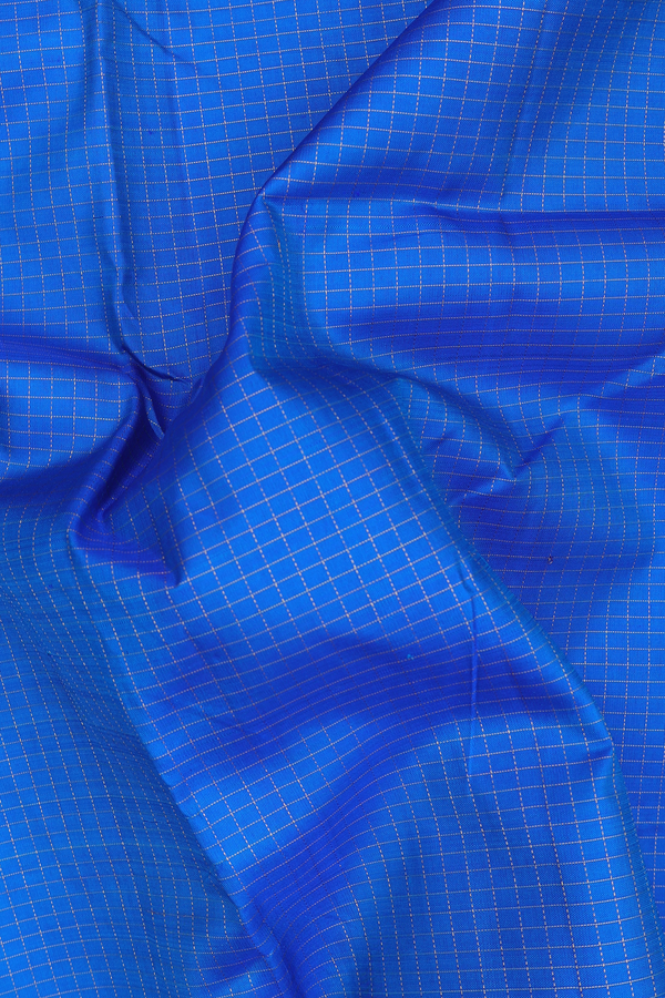 Nine Yards Silk Saree In Cerulean Blue With Checks Design