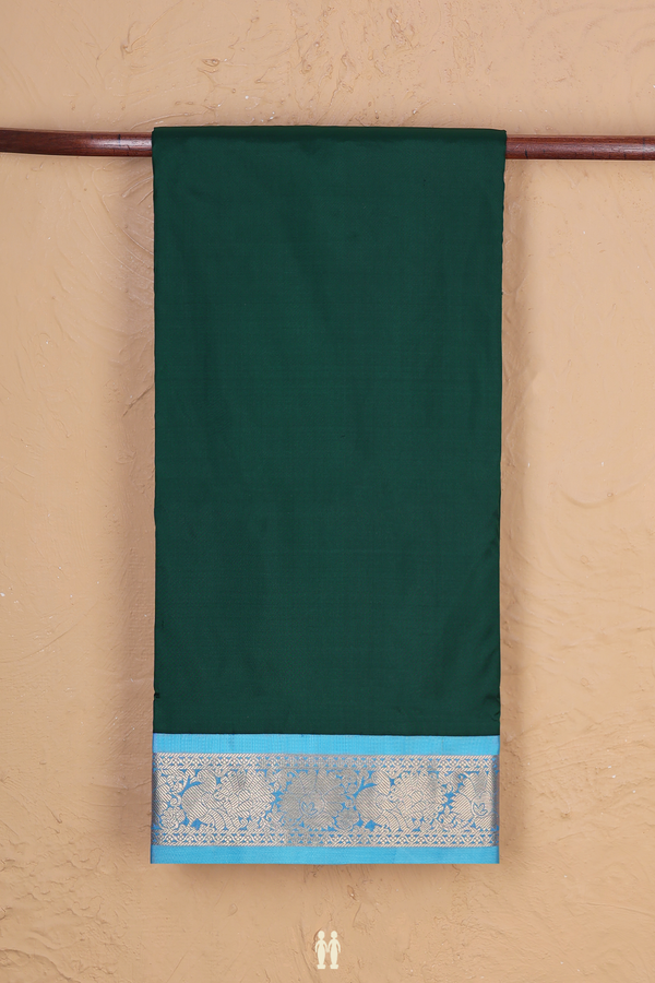 Nine Yards Silk Saree In Forest Green With Peacock Border