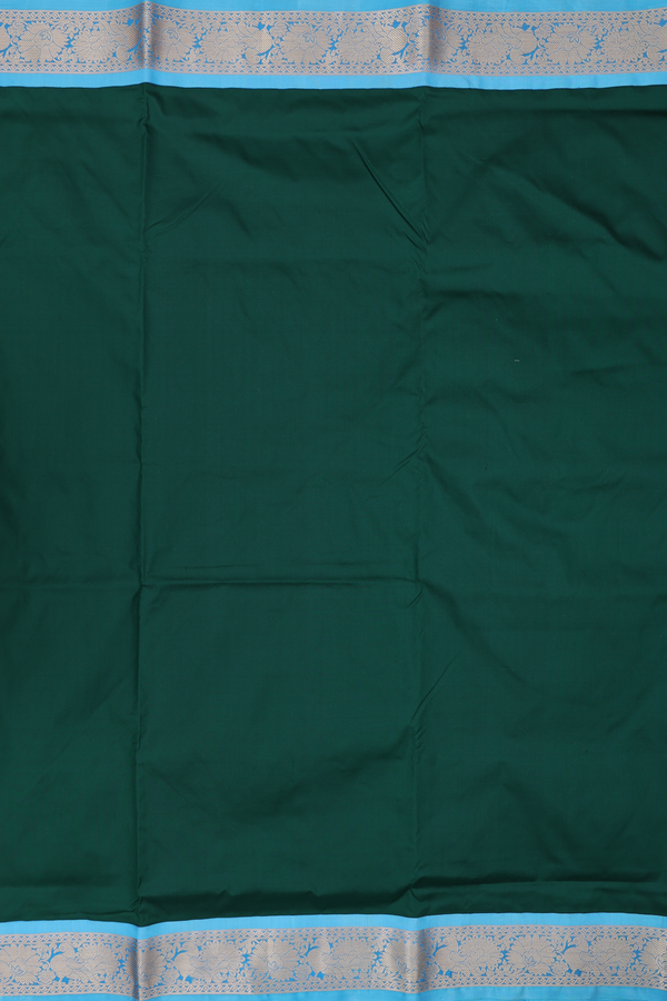 Nine Yards Silk Saree In Forest Green With Peacock Border