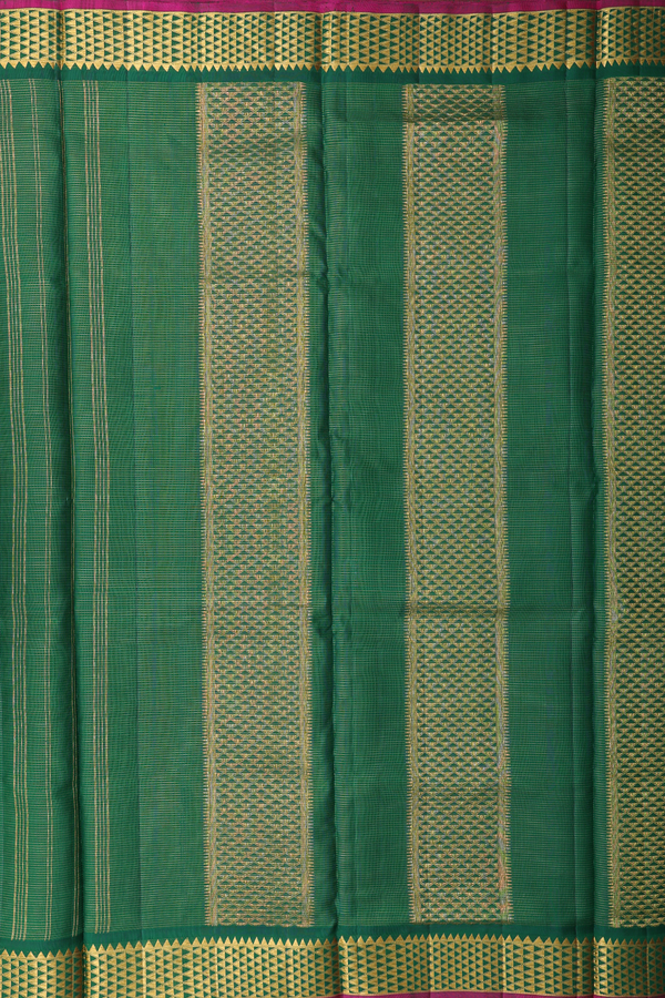 Nine Yards Silk Saree In Green With Stripes Design