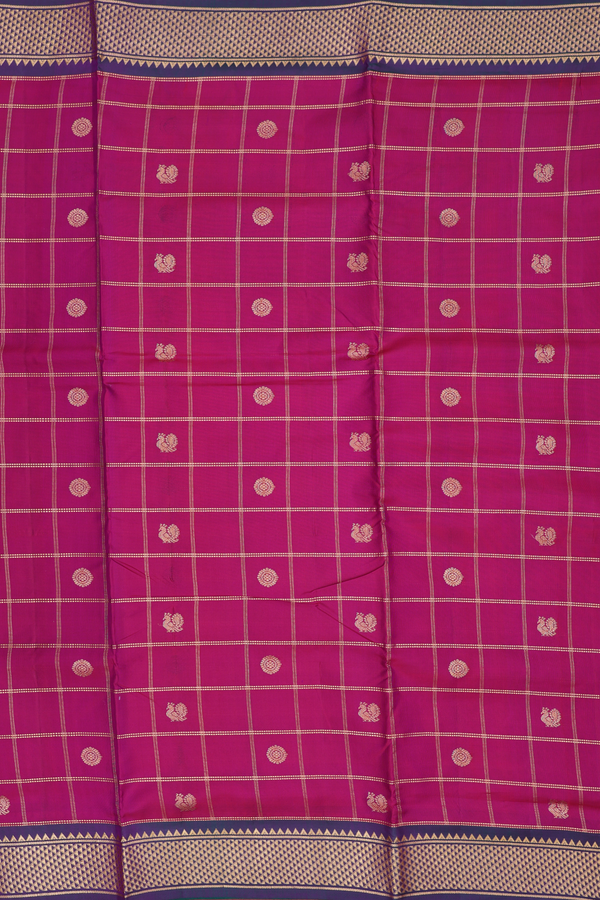 Kanchipuram Nine Yards Silk Saree In Purple With Checks Design