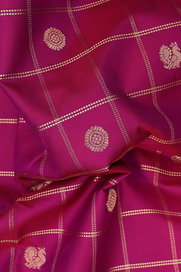 Kanchipuram Nine Yards Silk Saree In Purple With Checks Design
