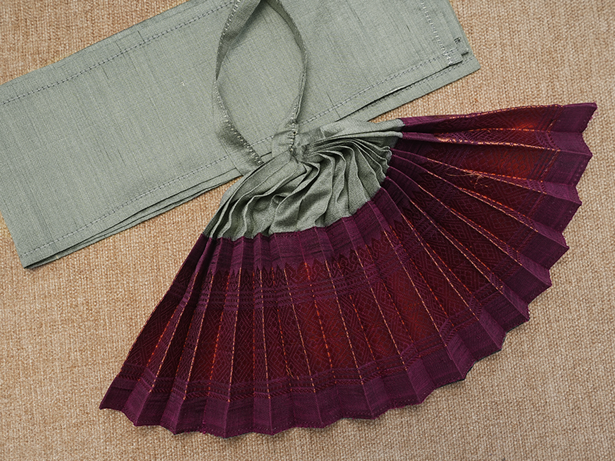 Zari Border Grey And Purple Silk Cotton Amman Pavadai Set