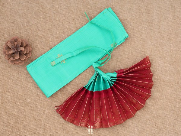 Zari Buttas Green Silk Cotton Amman Pavadai Set