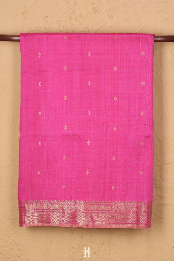 Raw Silk Saree In Pink With Zari Buttis