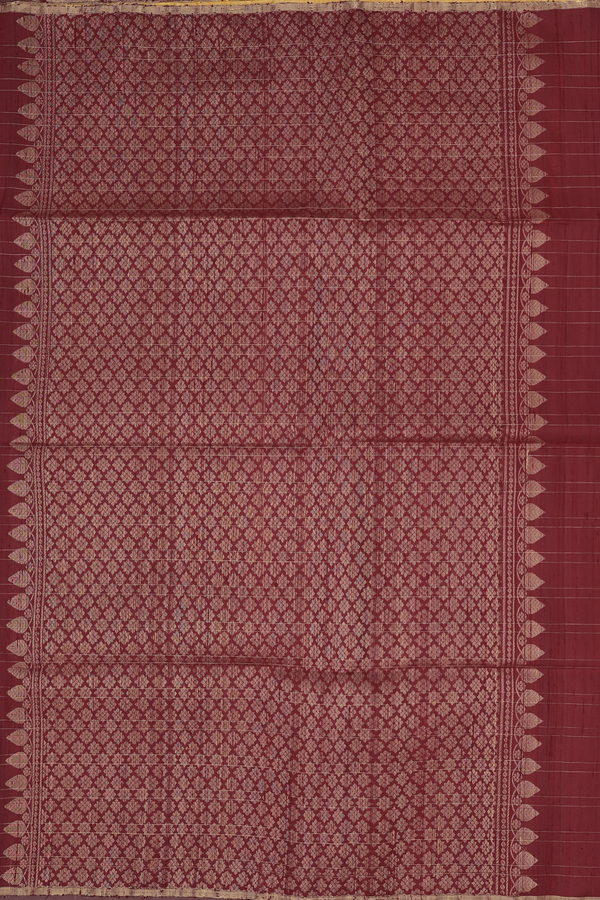 Raw Silk Saree In Burgundy Red With Checks Design