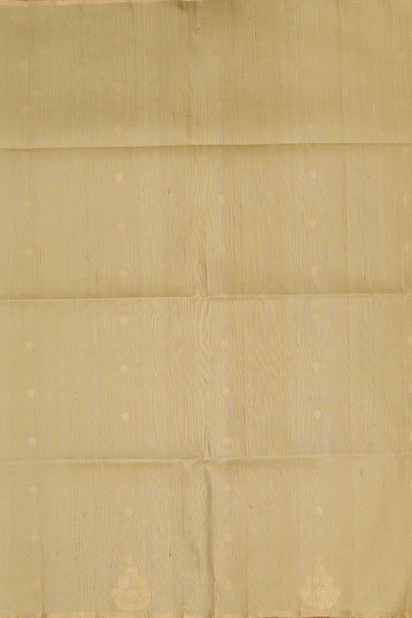 Raw Silk Saree In Khaki With Floral Buttas