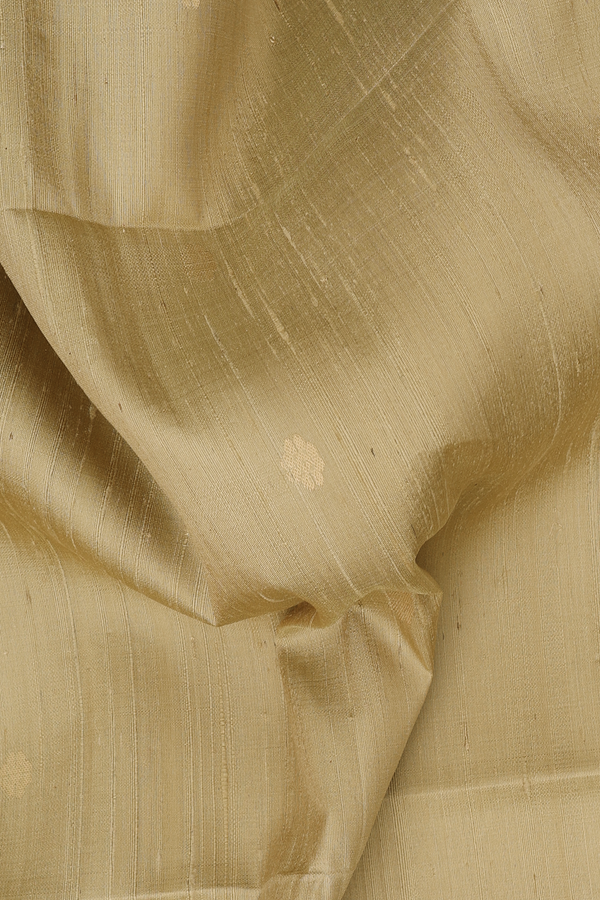 Raw Silk Saree In Khaki With Floral Buttas