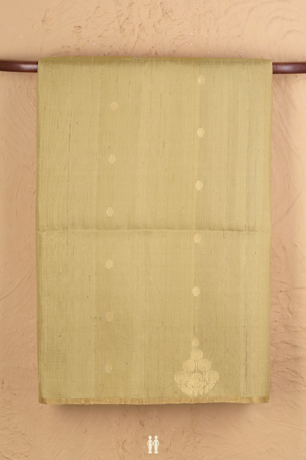 Raw Silk Saree In Khaki With Floral Buttas
