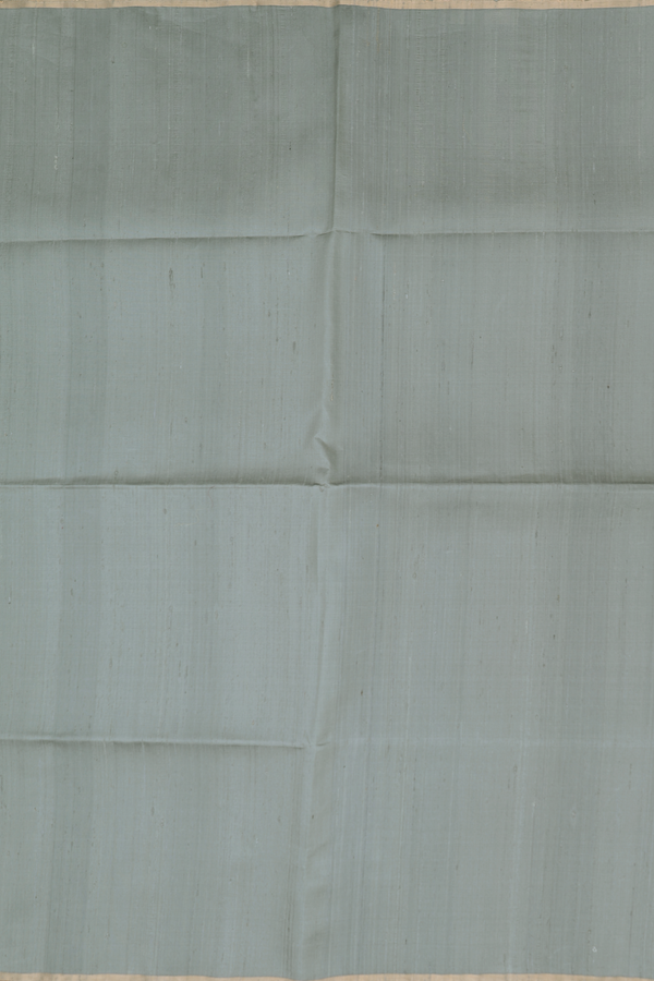 Raw Silk Saree In Greenish Grey With Contrast Pallu