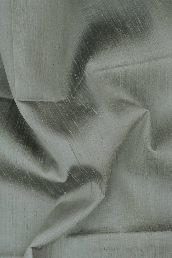 Raw Silk Saree In Greenish Grey With Contrast Pallu