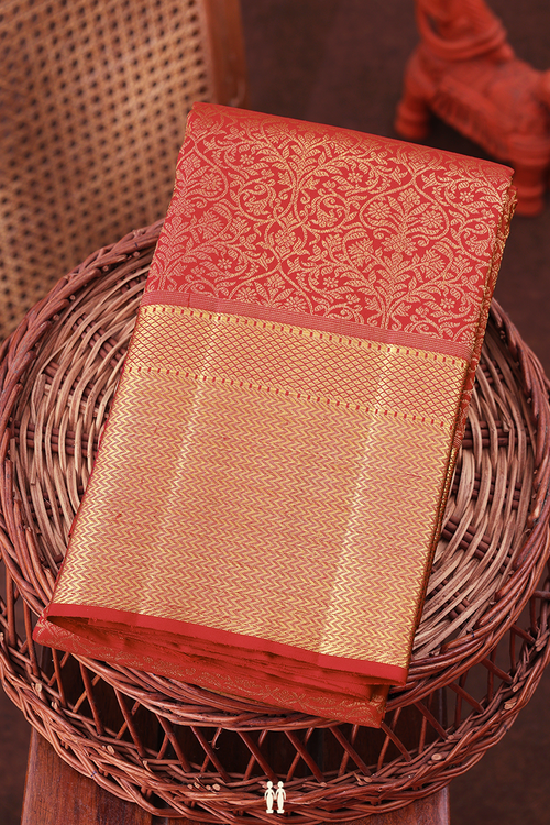 Kanchipuram Silk Saree In Red With Brocade Design