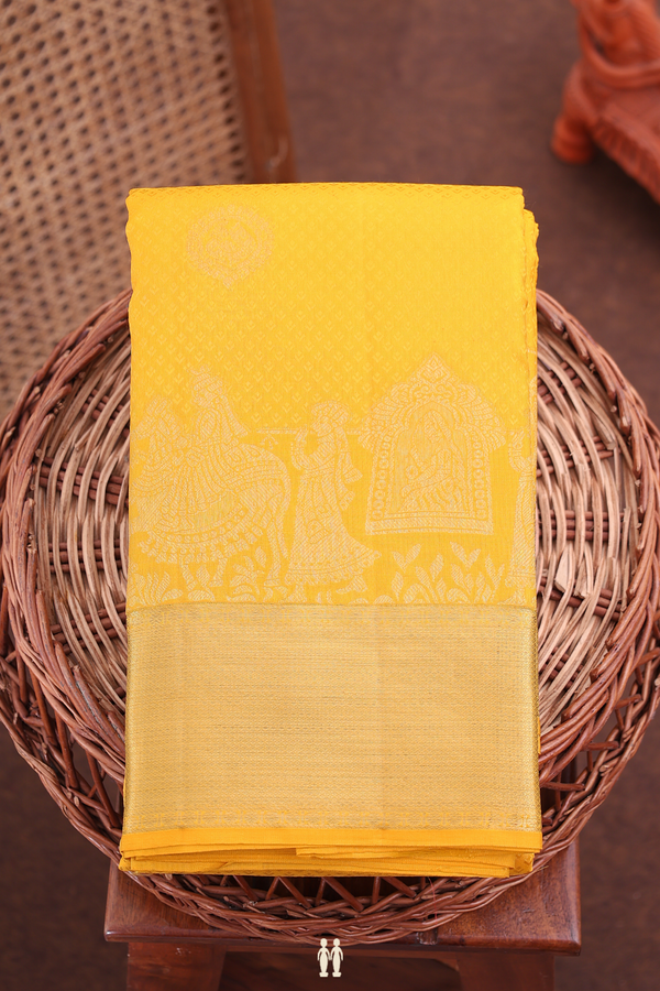 Kanchipuram Silk Saree In Royal Yellow With Jacquard Pattern
