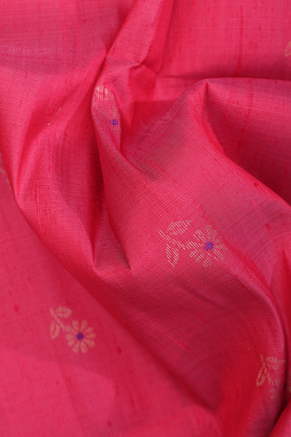 Raw Silk Saree In Coral Red With Floral Buttas