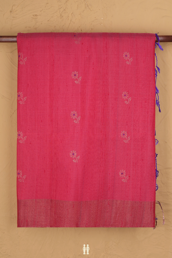 Raw Silk Saree In Coral Red With Floral Buttas