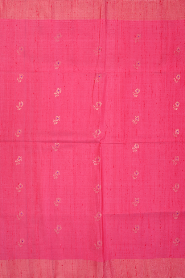 Raw Silk Saree In Coral Red With Floral Buttas