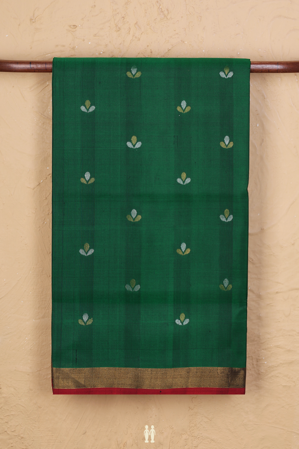 Uppada Silk Saree In Emerald Green With Floral Buttas