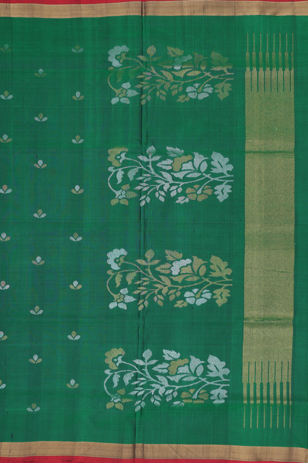 Uppada Silk Saree In Emerald Green With Floral Buttas