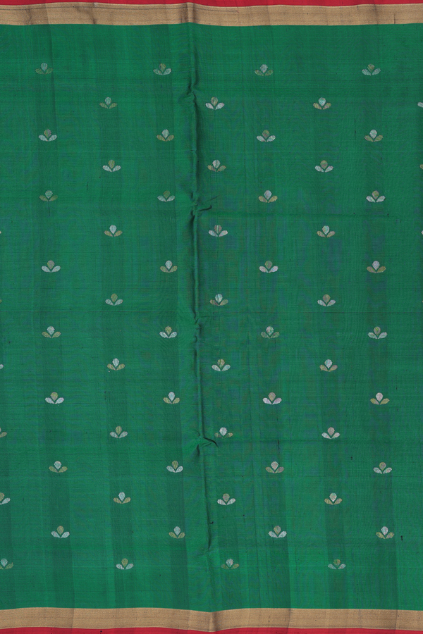 Uppada Silk Saree In Emerald Green With Floral Buttas