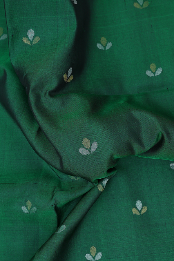 Uppada Silk Saree In Emerald Green With Floral Buttas
