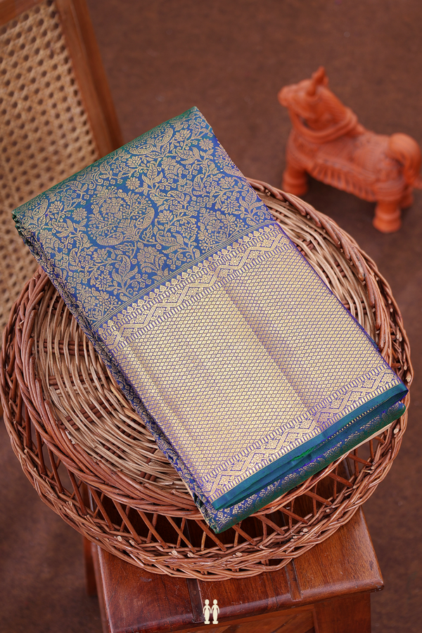 Kanchipuram Silk Saree In Prussian Blue With Brocade Design
