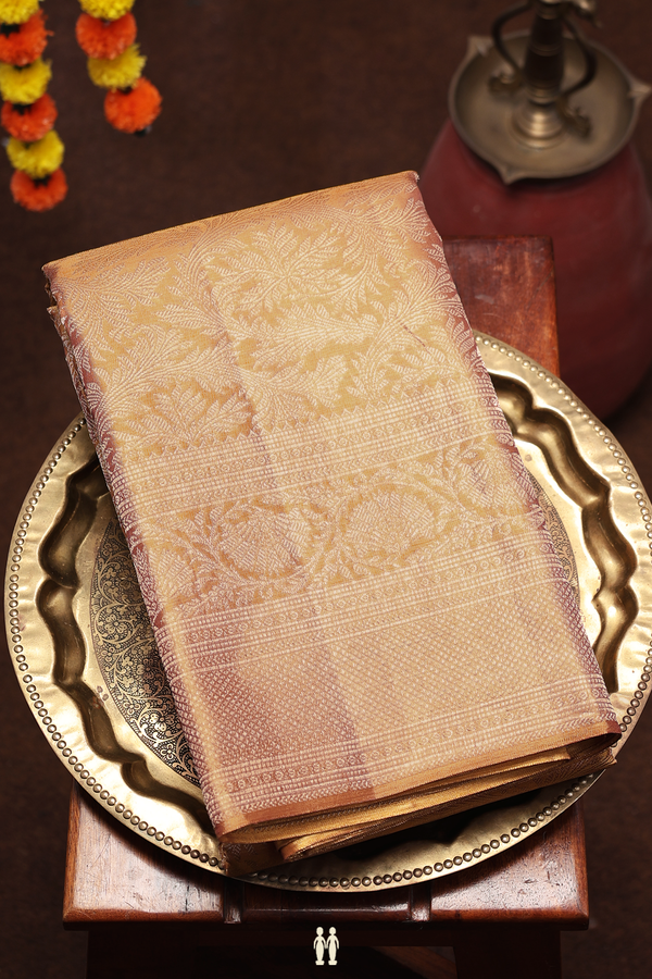 Kanchipuram Silk Saree In Gold Tissue With Floral Design