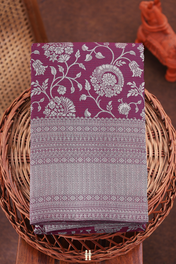 Kanchipuram Silk Saree In Plum Purple With Floral Design