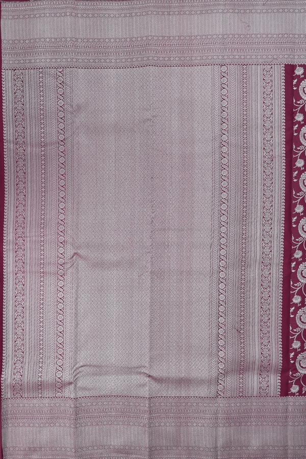 Kanchipuram Silk Saree In Plum Purple With Floral Design