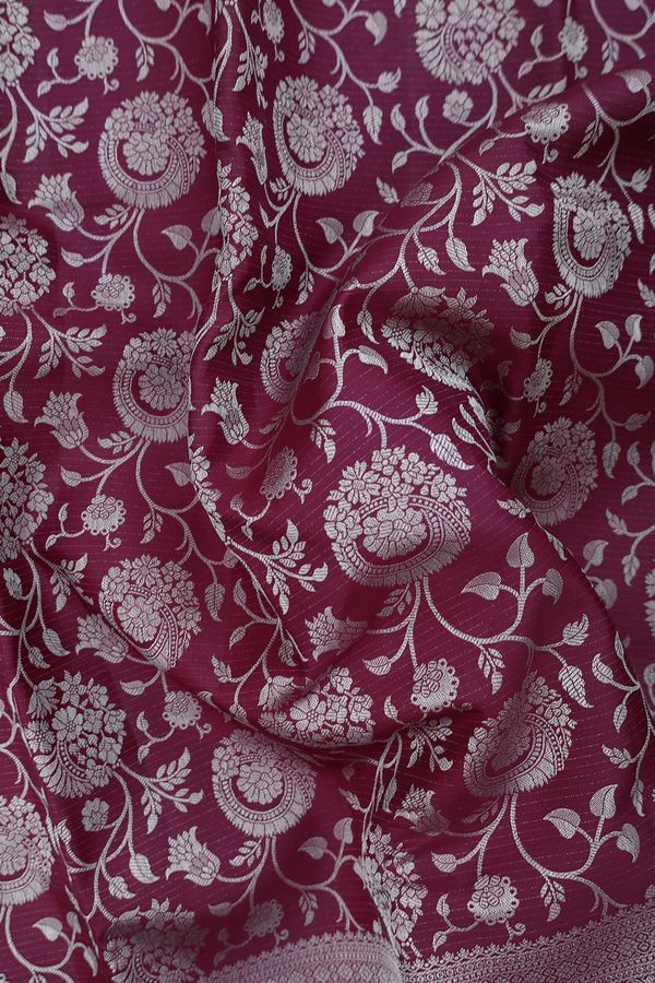 Kanchipuram Silk Saree In Plum Purple With Floral Design