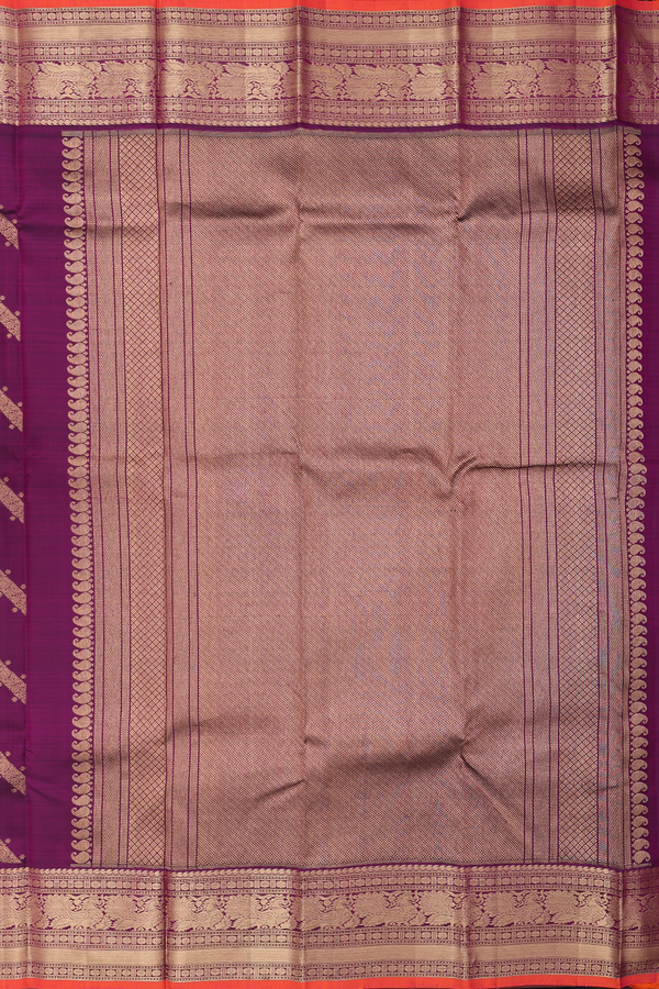 Kanchipuram Silk Saree In Plum Purple With Diagonal Design