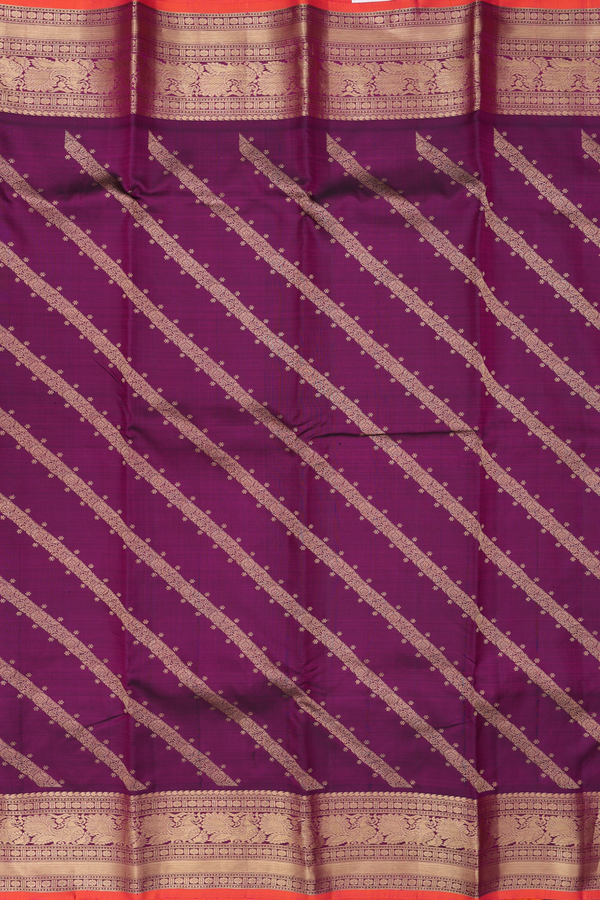 Kanchipuram Silk Saree In Plum Purple With Diagonal Design