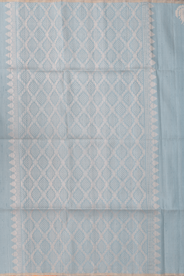 Raw Silk Saree In Aegean Blue With Floral Buttas