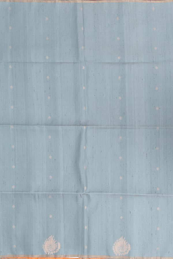 Raw Silk Saree In Aegean Blue With Floral Buttas