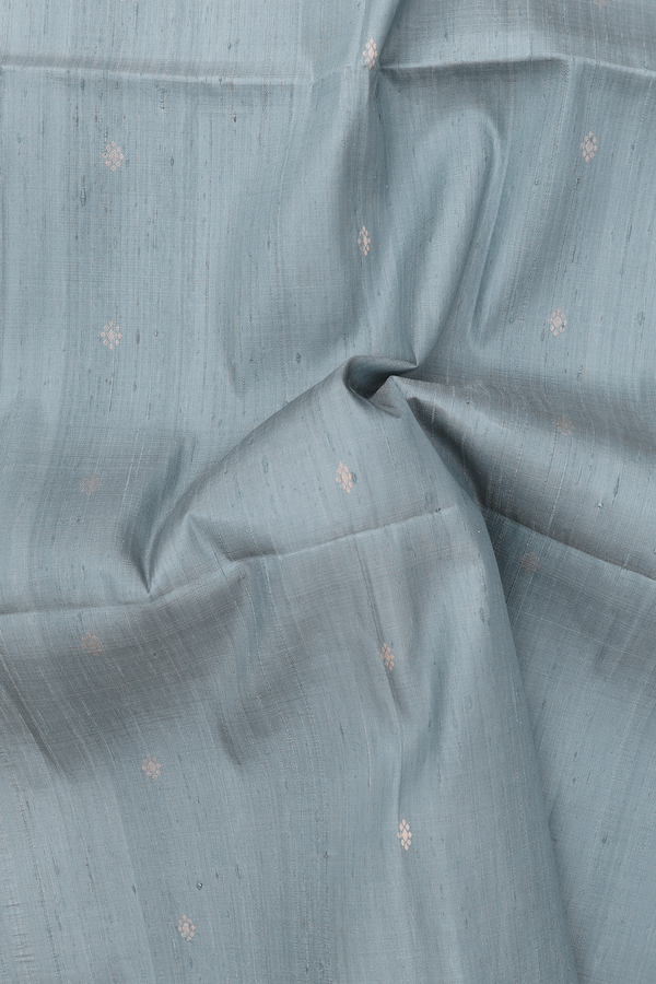 Raw Silk Saree In Aegean Blue With Floral Buttas