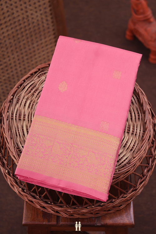 Kanchipuram Silk Saree In Pink With Kolam Buttas